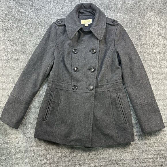 Michael Kors Pea Coat Women Small Gray Classic Wool Blend Preppy - Picture 1 of 12